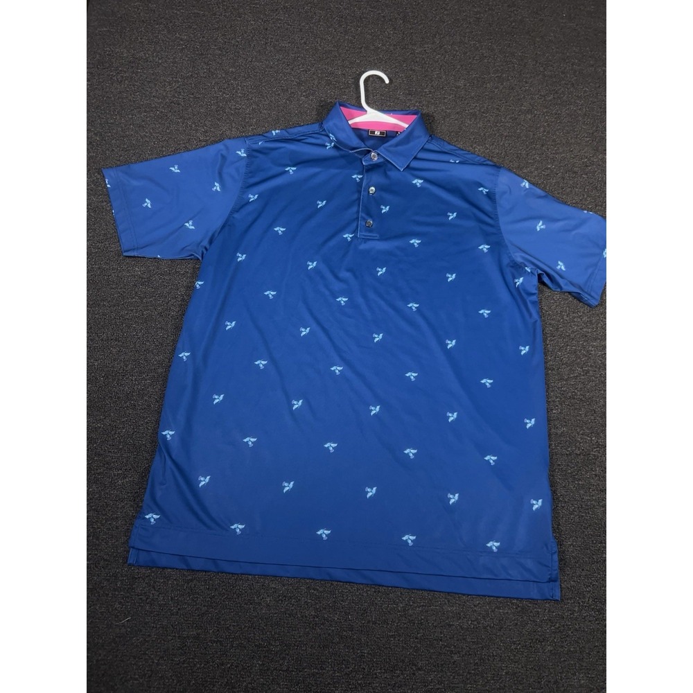 Footjoy Golf Polo Shirt Men's XL Blue Geometric AOP Floral Stretch Wicking
